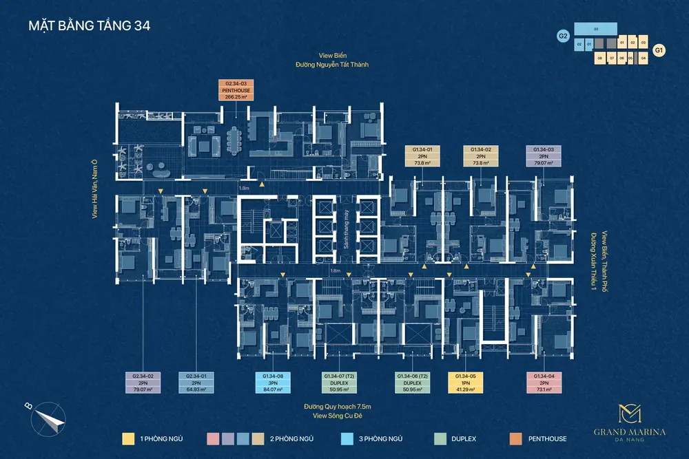 Mặt bằng tầng 34 Grand Marina Danang