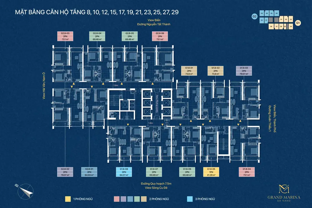 Mặt bằng tầng 8, 10, 12, 15, 17, 19, 21, 23, 25, 27, 29 Grand Marina Danang